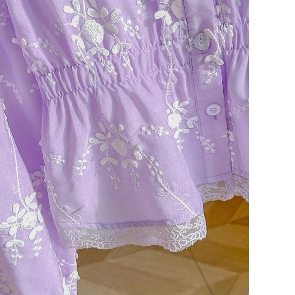 Boho Semi Sheer Lace Button Down Embroidered Floral Top - Picture 2 of 5